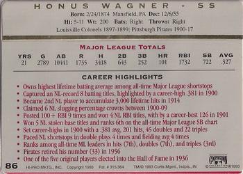 1993 Action Packed All-Star Gallery Series II #86 Honus Wagner Back