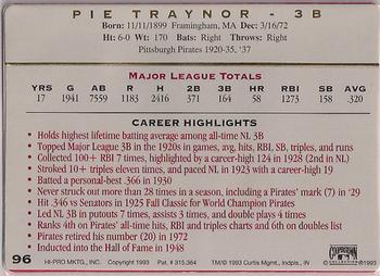 1993 Action Packed All-Star Gallery Series II #96 Pie Traynor Back