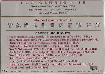 1993 Action Packed All-Star Gallery Series II #97 Lou Gehrig Back