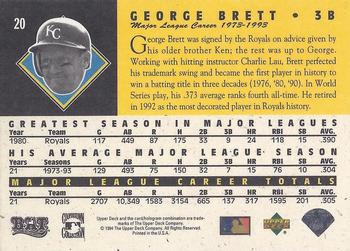 1994 Upper Deck All-Time Heroes #20 George Brett Back