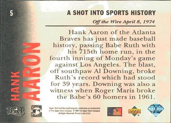 1994 Upper Deck All-Time Heroes #5 Hank Aaron Back