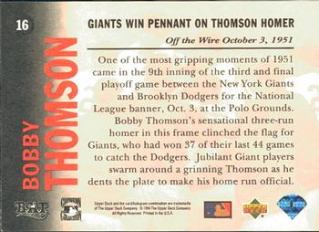 1994 Upper Deck All-Time Heroes #16 Bobby Thomson Back