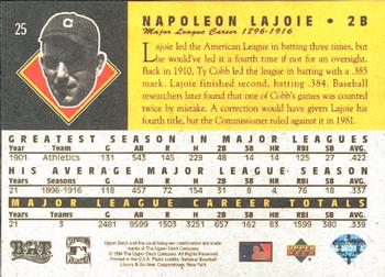 1994 Upper Deck All-Time Heroes #25 Nap Lajoie Back