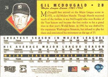 1994 Upper Deck All-Time Heroes #26 Gil McDougald Back