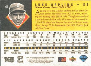 1994 Upper Deck All-Time Heroes #41 Luke Appling Back