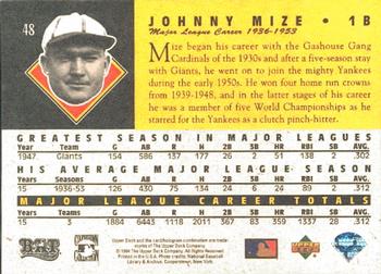 1994 Upper Deck All-Time Heroes #48 Johnny Mize Back