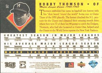 1994 Upper Deck All-Time Heroes #51 Bobby Thomson Back