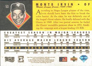 1994 Upper Deck All-Time Heroes #53 Monte Irvin Back