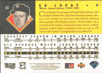 1994 Upper Deck All-Time Heroes #68 Ed Lopat Back