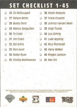 1994 Upper Deck All-Time Heroes #75 Checklist: 1-45 Back