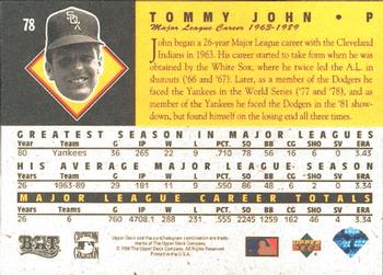 1994 Upper Deck All-Time Heroes #78 Tommy John Back
