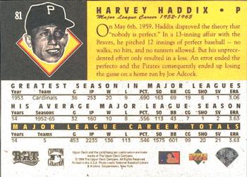 1994 Upper Deck All-Time Heroes #81 Harvey Haddix Back