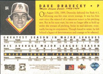 1994 Upper Deck All-Time Heroes #84 Dave Dravecky Back