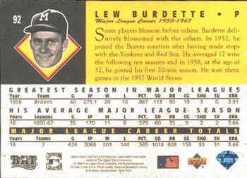 1994 Upper Deck All-Time Heroes #92 Lew Burdette Back