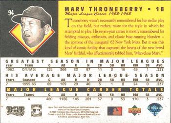 1994 Upper Deck All-Time Heroes #94 Marv Throneberry Back
