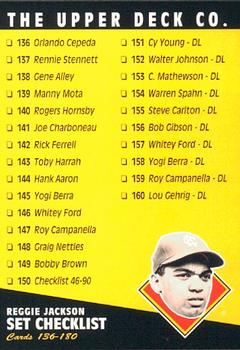 1994 Upper Deck All-Time Heroes #107 Checklist: 136-180 Front