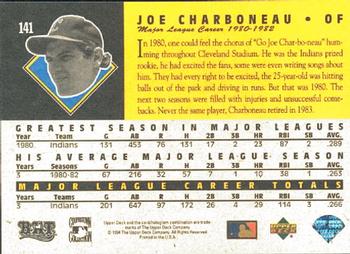 1994 Upper Deck All-Time Heroes #141 Joe Charboneau Back