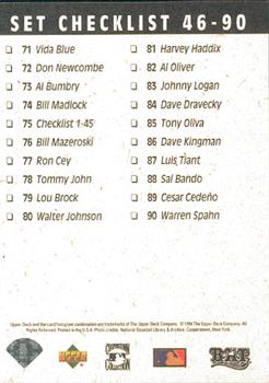 1994 Upper Deck All-Time Heroes #150 Checklist: 46-90 Back