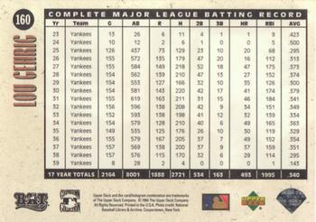 1994 Upper Deck All-Time Heroes #160 Lou Gehrig Back