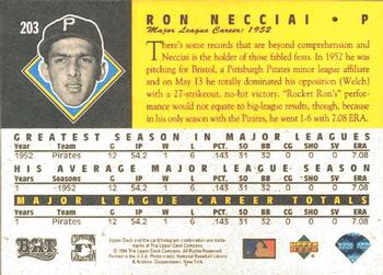 1994 Upper Deck All-Time Heroes #203 Ron Necciai Back