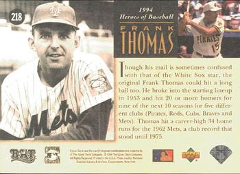 1994 Upper Deck All-Time Heroes #218 Frank Thomas Back