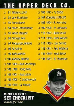 1994 Upper Deck All-Time Heroes #225 Checklist: 91-135 Front