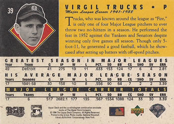 1994 Upper Deck All-Time Heroes #39 Virgil Trucks Back