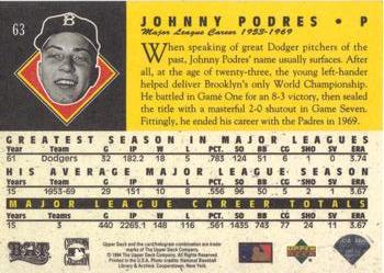 1994 Upper Deck All-Time Heroes #63 Johnny Podres Back