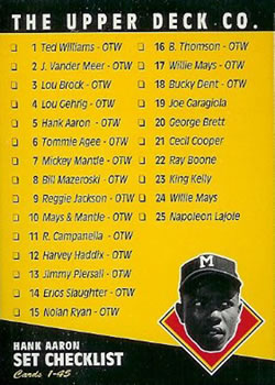 1994 Upper Deck All-Time Heroes #75 Checklist: 1-45 Front
