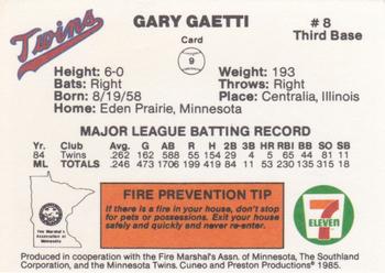 1985 7-Eleven Minnesota Twins #9 Gary Gaetti Back