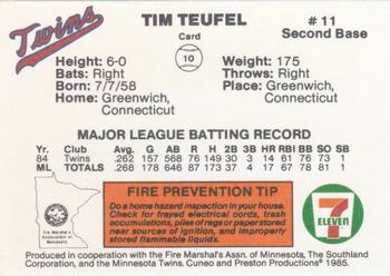 1985 7-Eleven Minnesota Twins #10 Tim Teufel Back