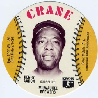 1976 Crane Potato Chips Discs #NNO Henry Aaron Front