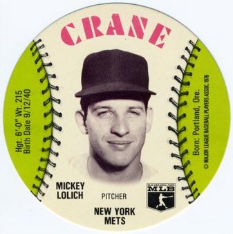 1976 Crane Potato Chips Discs #NNO Mickey Lolich Front