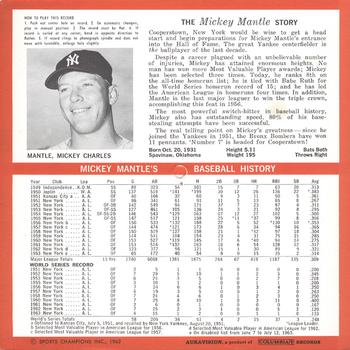 1964 Auravision Records #NNO Mickey Mantle Back