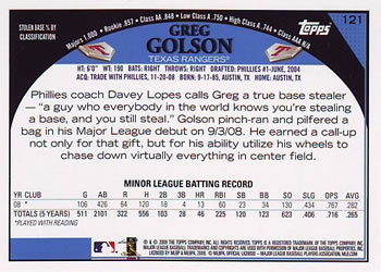 2009 Topps #121 Greg Golson Back