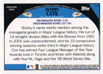2009 Topps #17 Bobby Cox Back