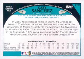 2009 Topps #202 Gaby Sanchez Back