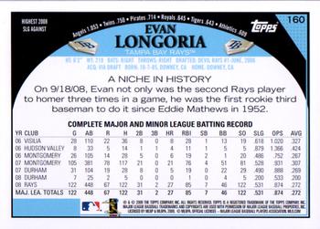 2009 Topps #160 Evan Longoria Back