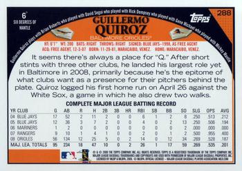 2009 Topps #288 Guillermo Quiroz Back