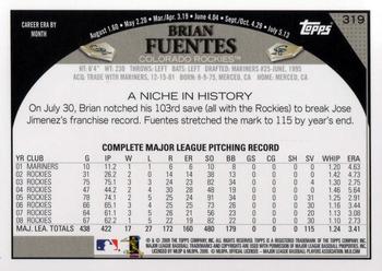 2009 Topps #319 Brian Fuentes Back