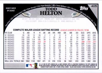 2009 Topps #405 Todd Helton Back