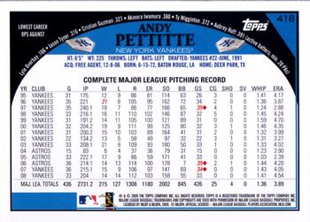2009 Topps #418 Andy Pettitte Back