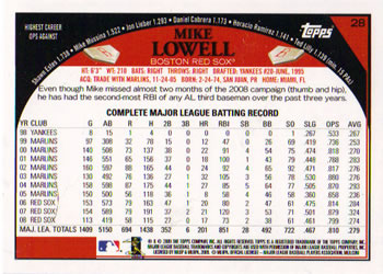 2009 Topps #28 Mike Lowell Back