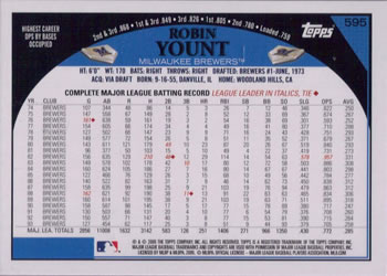 2009 Topps #595 Robin Yount Back