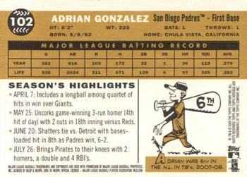 2009 Topps Heritage #102 Adrian Gonzalez Back