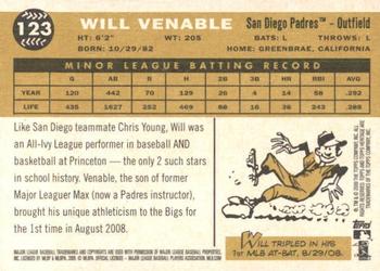 2009 Topps Heritage #123 Will Venable Back