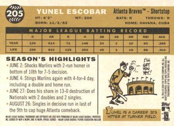 2009 Topps Heritage #205 Yunel Escobar Back
