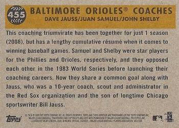 2009 Topps Heritage #455 Baltimore Orioles Coaches (Dave Jauss / Juan Samuel / John Shelby) Back