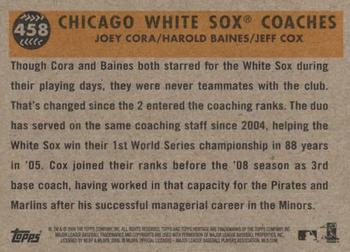 2009 Topps Heritage #458 Chicago White Sox Coaches (Joey Cora / Harold Baines / Jeff Cox) Back