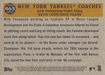 2009 Topps Heritage #465 New York Yankees Coaches (Rob Thomson / Tony Pena / Kevin Long / Dave Eiland) Back